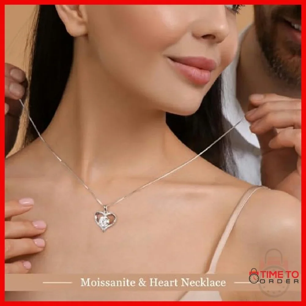 Sterling Silver Moissanite Heart Necklace 19